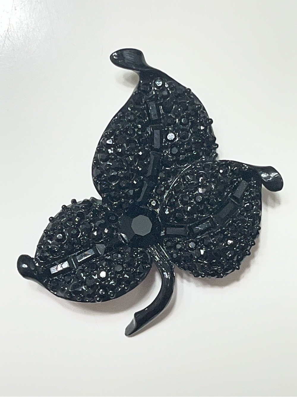 Black Pave Crystal Leaf Brooch